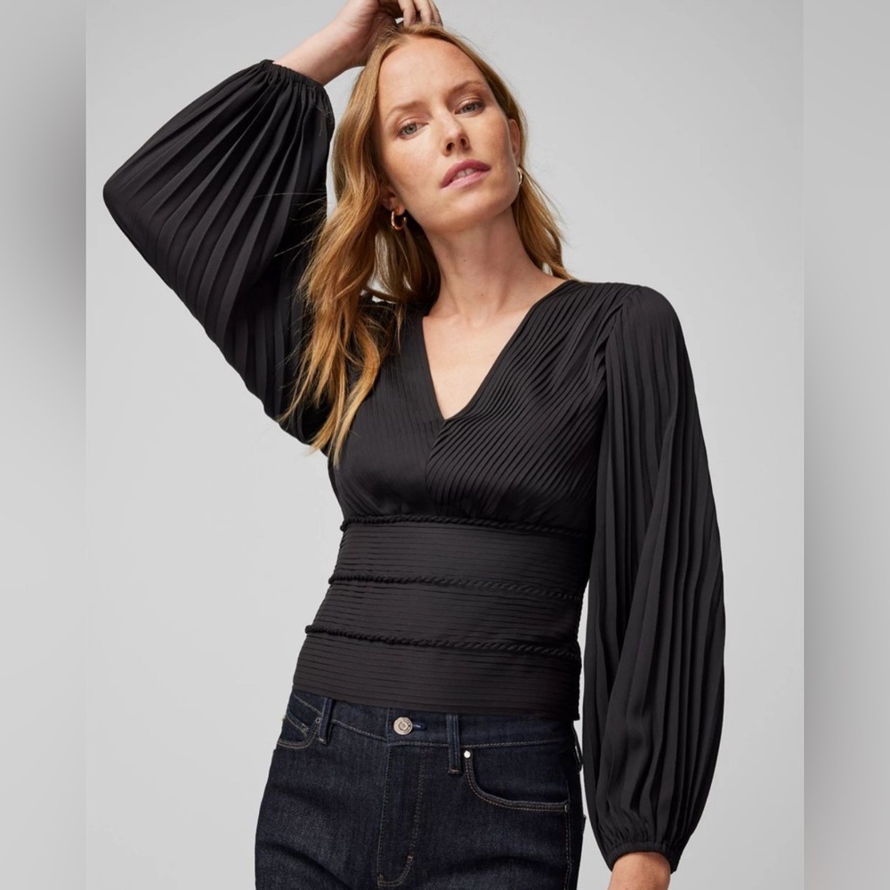 White House Black Market Pintucked Banded Bottom Blouse